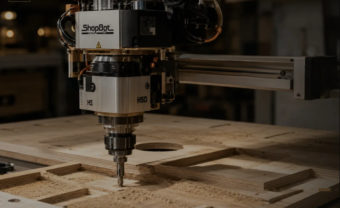 A CNC router cutting wood